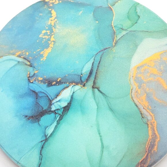 Lahome Small But Mighty Blue Gold Marble Effect Coasters with Cork Bottoms 4" - Picture 2 of 7